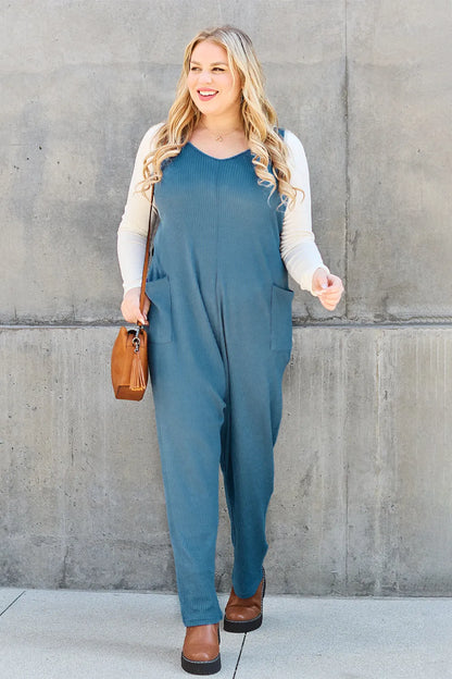 Sky-blue sleeveless jumpsuit with straight fit from Trendsi, featuring a full-size, stylish and comfortable design.