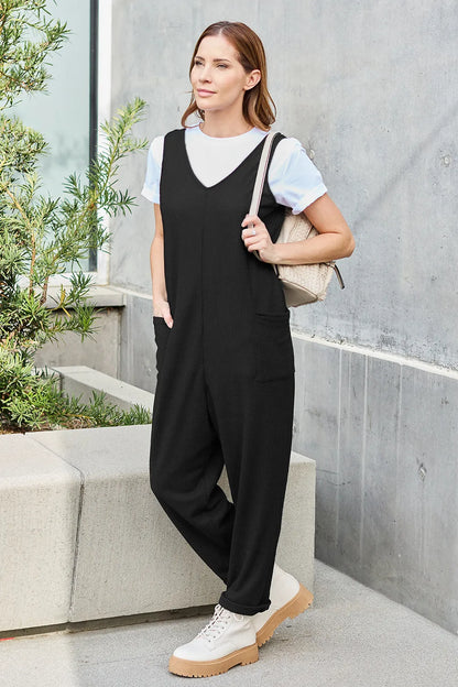 Sky-blue double take full size sleeveless straight jumpsuit from Trendsi, featuring a fitted, modern design with a high neckline.