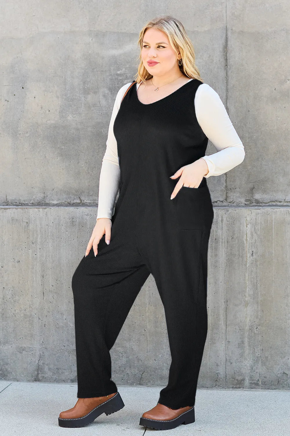 Sky-blue sleeveless straight jumpsuit from Trendsi, featuring a full-size, minimalist design with a sleek, modern fit.