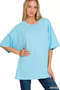 Sky-blue Zenana cotton short sleeve oversized tunic tee, casual and comfortable, displayed on a neutral background.