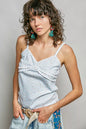 Lightweight floral printed ribbed knit cami top in pastel sky multi-color from Trendsi, featuring a fitted, sleeveless design.