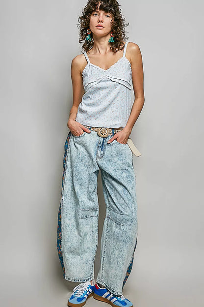 Trendsi POL floral printed lightweight ribbed knit cami top with spaghetti straps and colorful floral pattern.