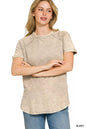 Zenana French Terry Washed Curved Hem Top in soft, casual fabric, featuring a relaxed fit and stylish curved hem.
