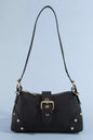 Fame studded saffiano buckle strap shoulder bag by Trendsi, featuring metallic studs and a stylish buckle closure.