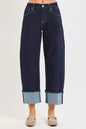 Dark grey RISEN slouchy crop barrel jeans with cuffed hems, casual and relaxed fit, designed by Trendsi.