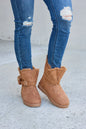 Tan Forever Link Plush Thermal Flat Boots by Trendsi featuring a cozy plush interior and sleek flat sole design.