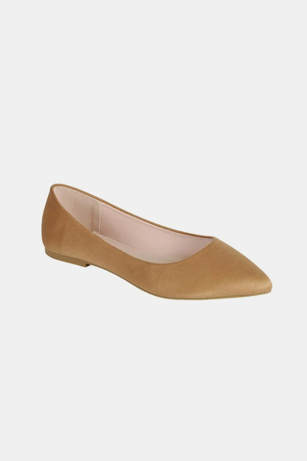 Tan Forever Link pointy toe slip-on flat loafers by Trendsi, showing the sleek design and comfortable fit.
