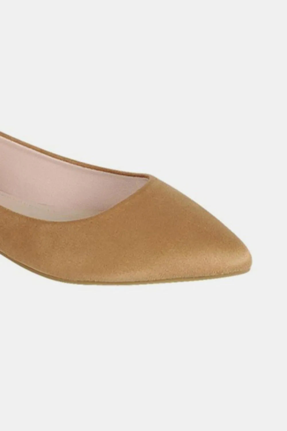 Tan Forever Link pointy toe slip-on flat loafers by Trendsi, showcasing their sleek design and comfortable slip-on style.