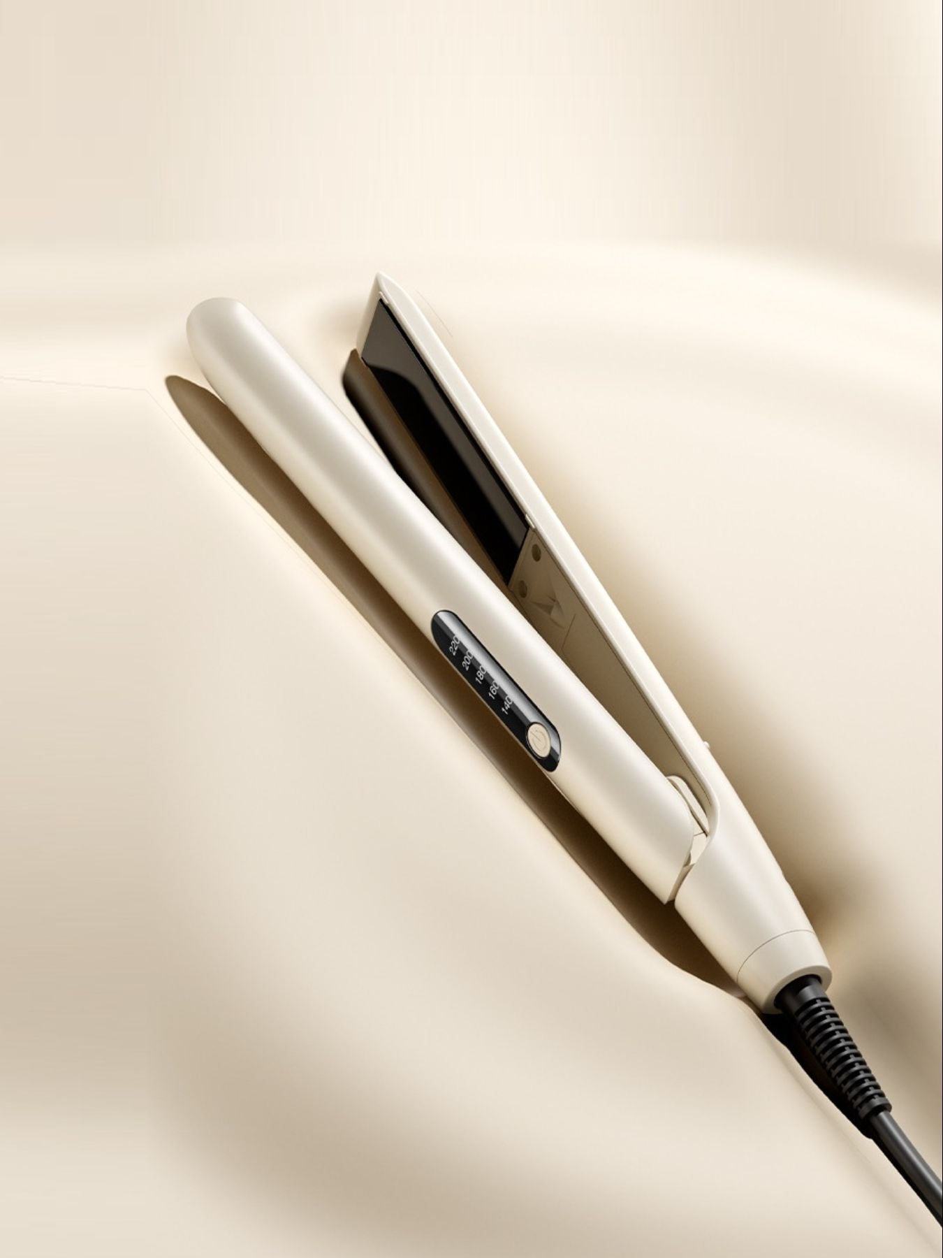 Cordless adjustable temperature hair straightener by Trendsi with European plug, sleek tan design, suitable for all hair types.