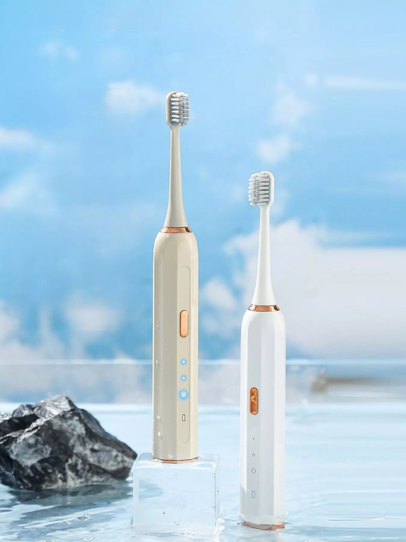 Trendsi smart electric toothbrush with tan handle and multiple brushing modes, designed for effective dental cleaning.