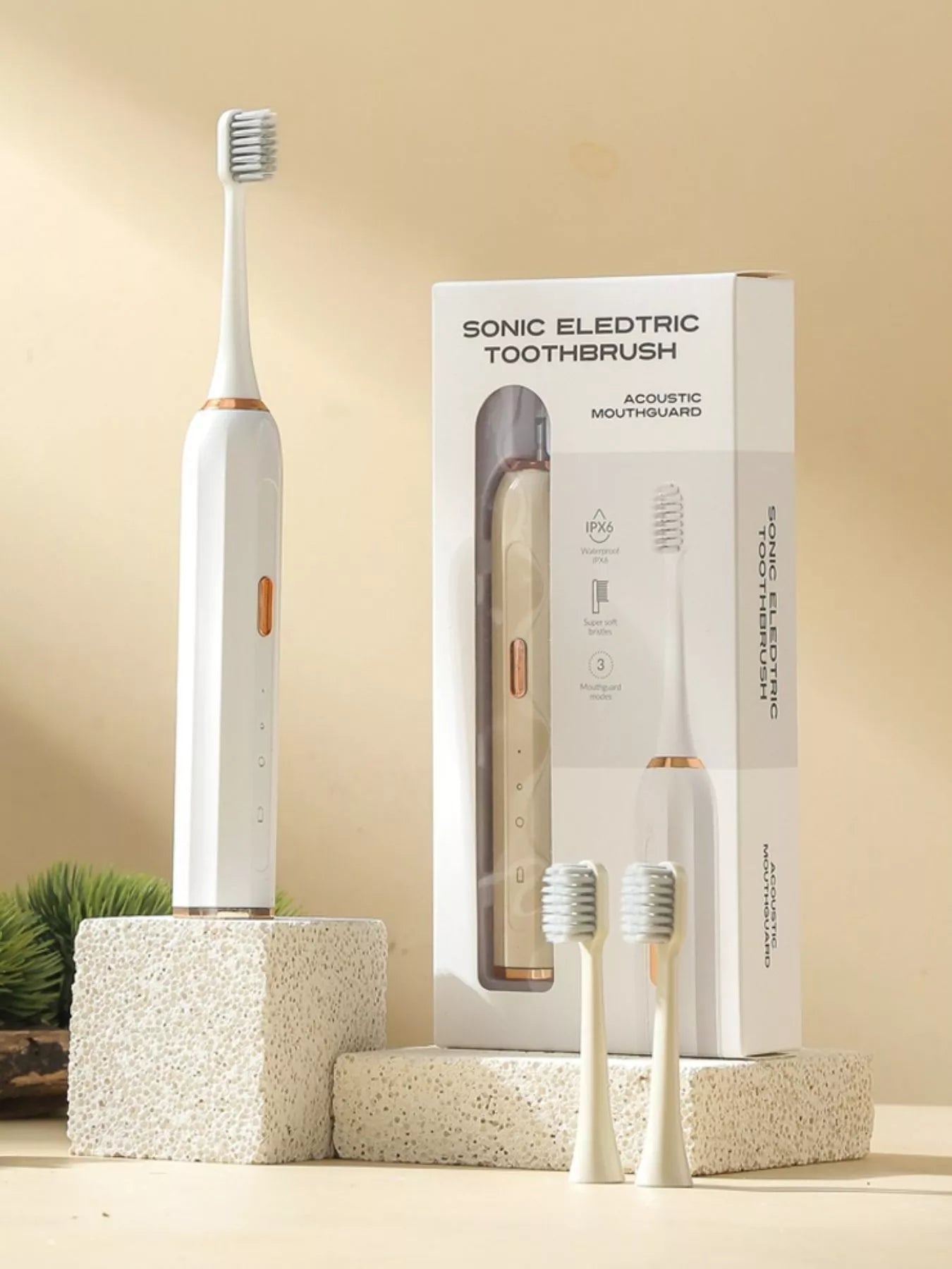 Trendsi smart electric toothbrush with tan handle and rotating brush head, designed for effective oral cleaning and dental care.