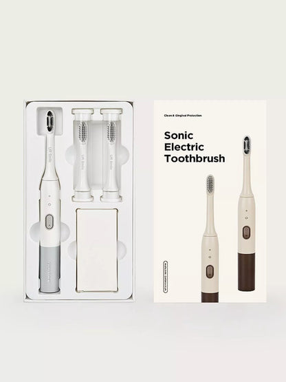 Trendsi rechargeable electric toothbrush with tan handle and multiple brushing modes, designed for effective dental cleaning.