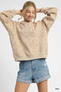 Tan Umgee coin stamp print sweatshirt with a relaxed fit, featuring a casual crewneck design and subtle coin stamp pattern.