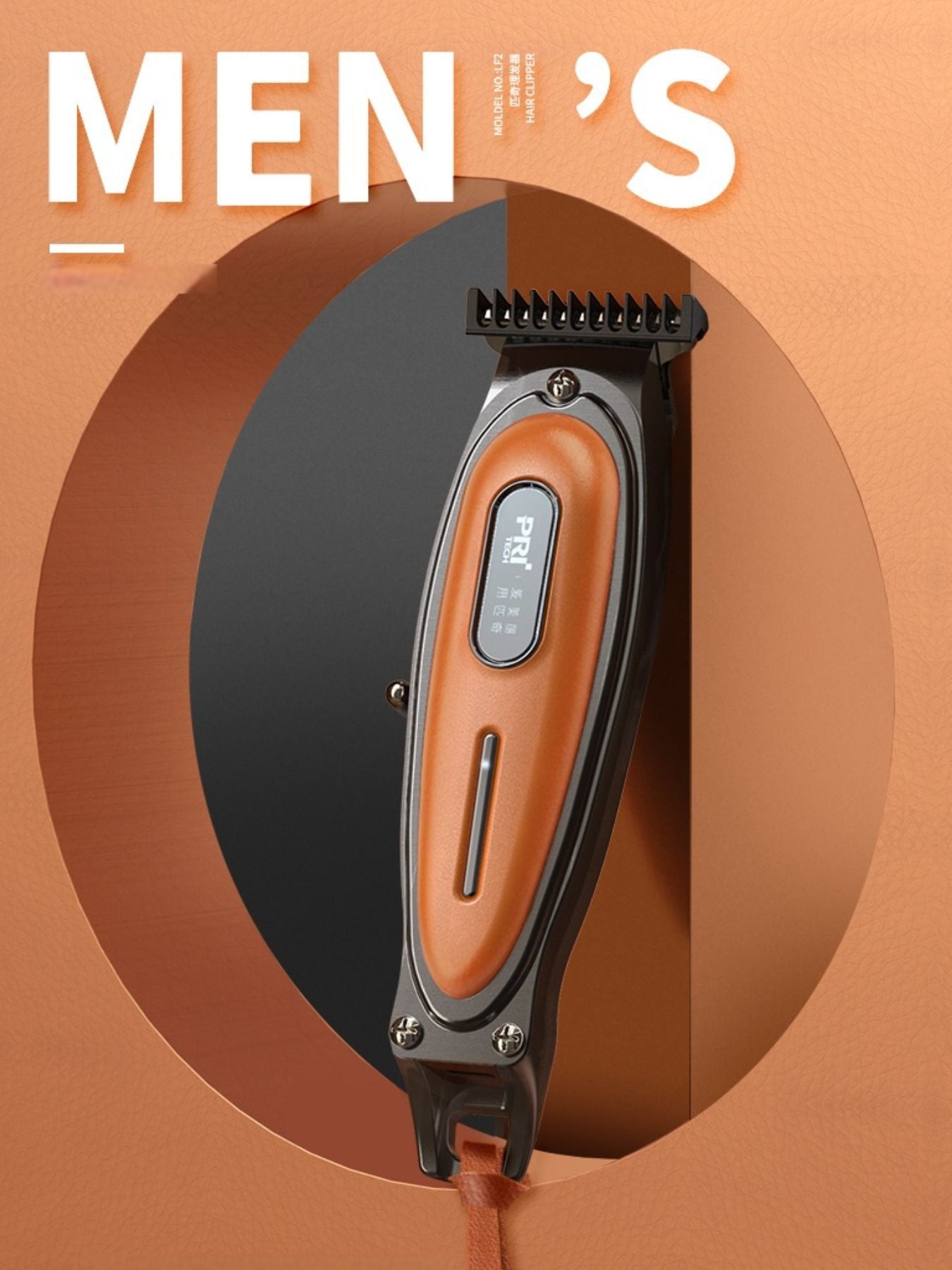Cordless hair clipper from Trendsi with LED display, orange color, ergonomic design, and adjustable blades for precise haircutting.
