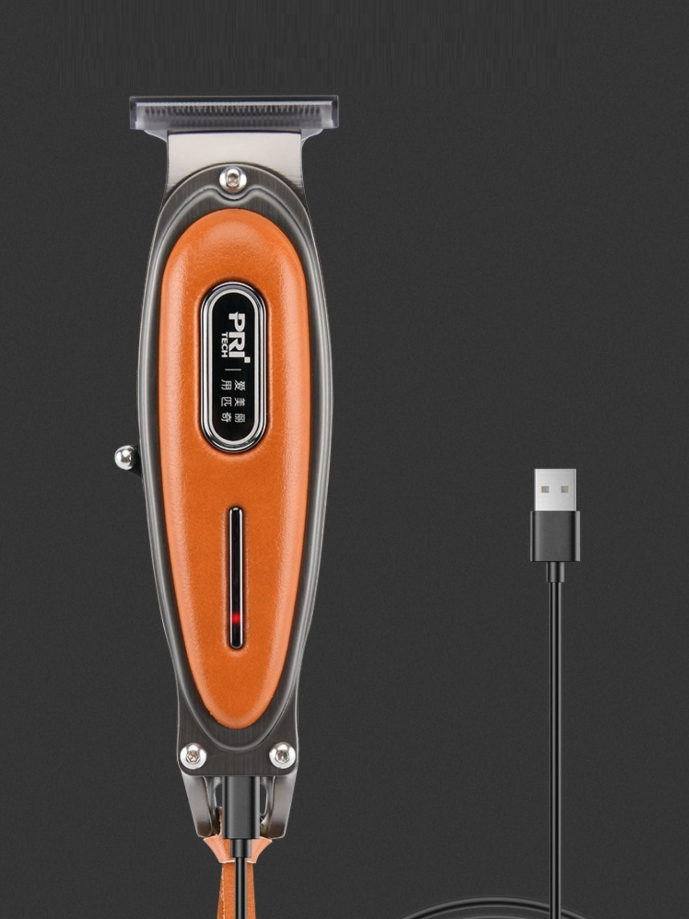 Cordless hair clipper with LED display from Trendsi, featuring a sleek orange design and adjustable blades for easy hair cutting.