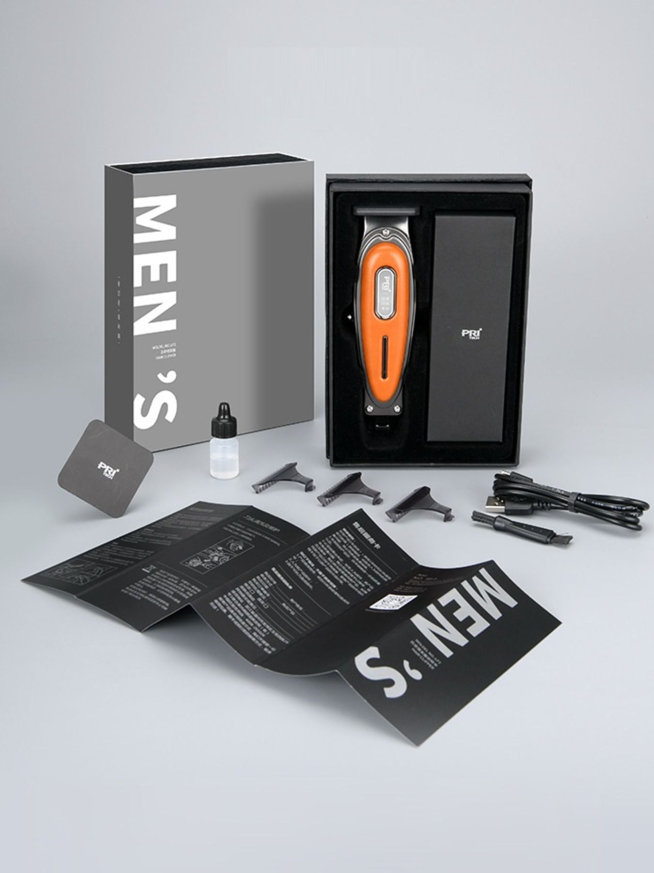Cordless hair clipper from Trendsi with LED display, featuring a sleek orange design and adjustable blades for precise grooming.