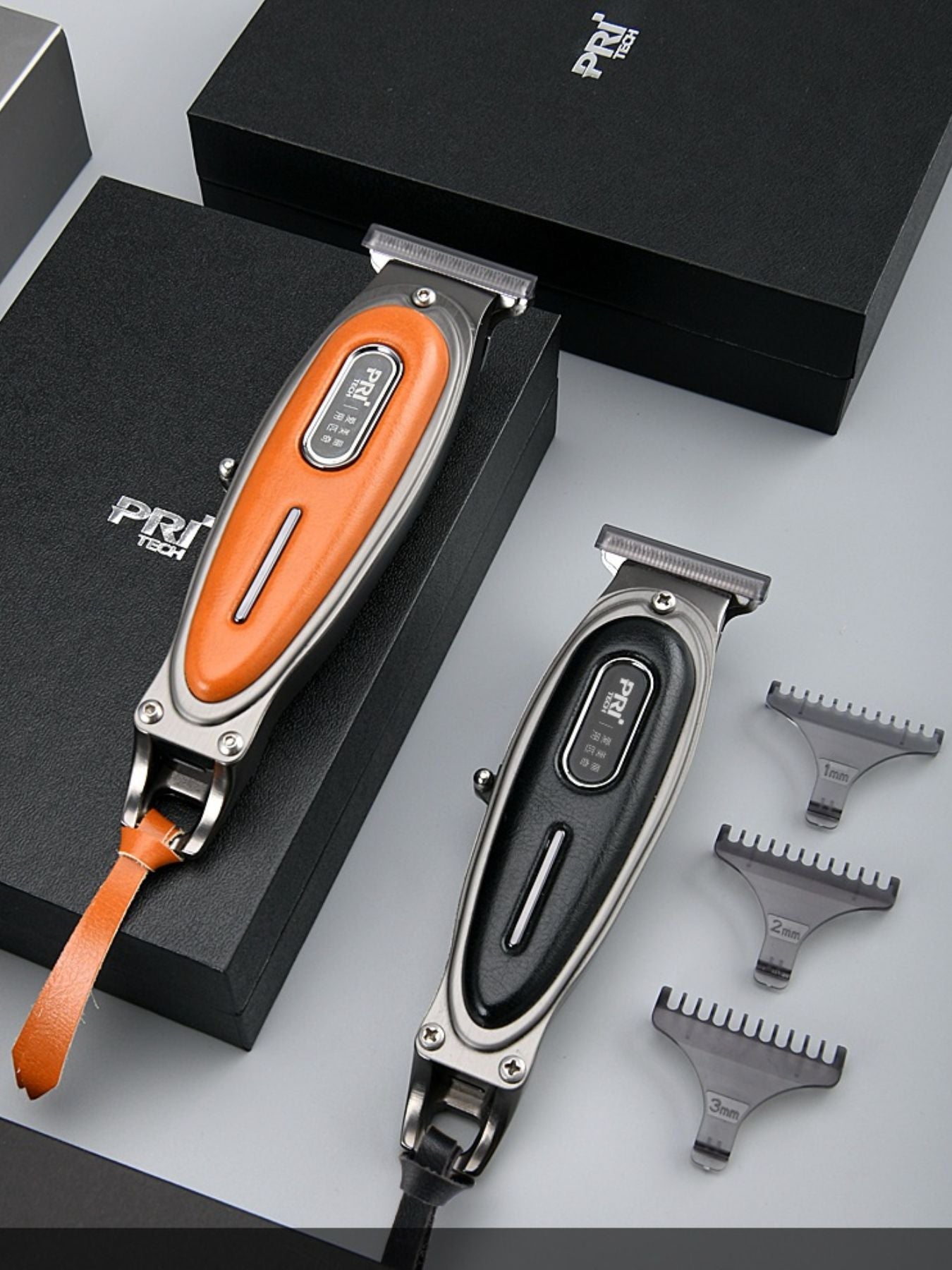 Cordless hair clipper with LED display from Trendsi, featuring a sleek orange design and adjustable blades for precise styling.