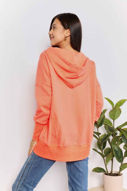 Tangerine double take quarter-snap dropped shoulder hoodie from Trendsi with relaxed fit and casual style.