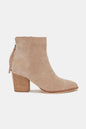 Taupe suede Beast Fashion point toe ankle booties from Trendsi, stylish and sleek footwear for versatile fall and winter looks.