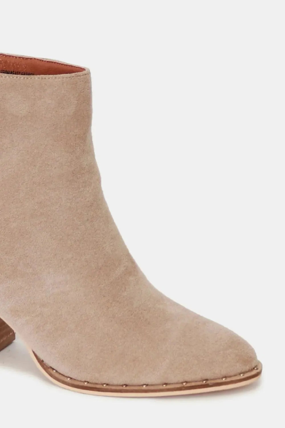 Taupe Beast Fashion suede point toe ankle booties by Trendsi, featuring a stylish design and sleek ankle-height silhouette.