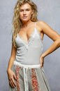 Taupe grey POL Lace Detail V-Neck Ribbed Cami from Trendsi, featuring delicate lace accents and a fitted ribbed design.