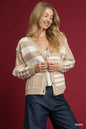 Taupe Umgee Cable-Knit Stripe Button-Up Cardigan, featuring a cozy knit texture and classic button closure.