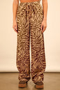 Taupe zebra print linen wide leg pants by VERY J, featuring animal print design and relaxed fit, perfect for casual wear.
