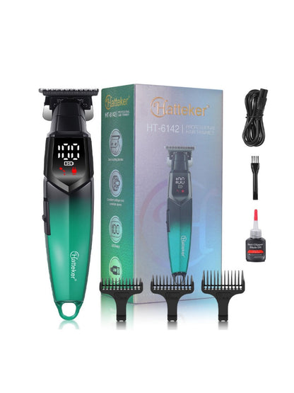 Teal cordless hair clipper with LED display and ergonomic design for precise trimming and styling.