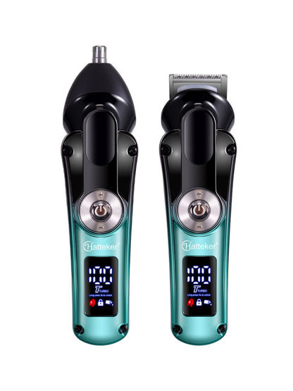 Teal cordless hair clipper with LED display and ergonomic design, ideal for precise hair trimming and styling.