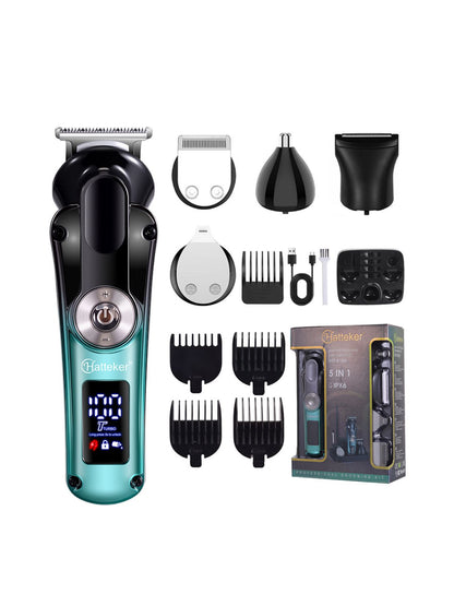 Teal cordless hair clipper with LED display and ergonomic design, ideal for precise hair trimming and grooming at home.