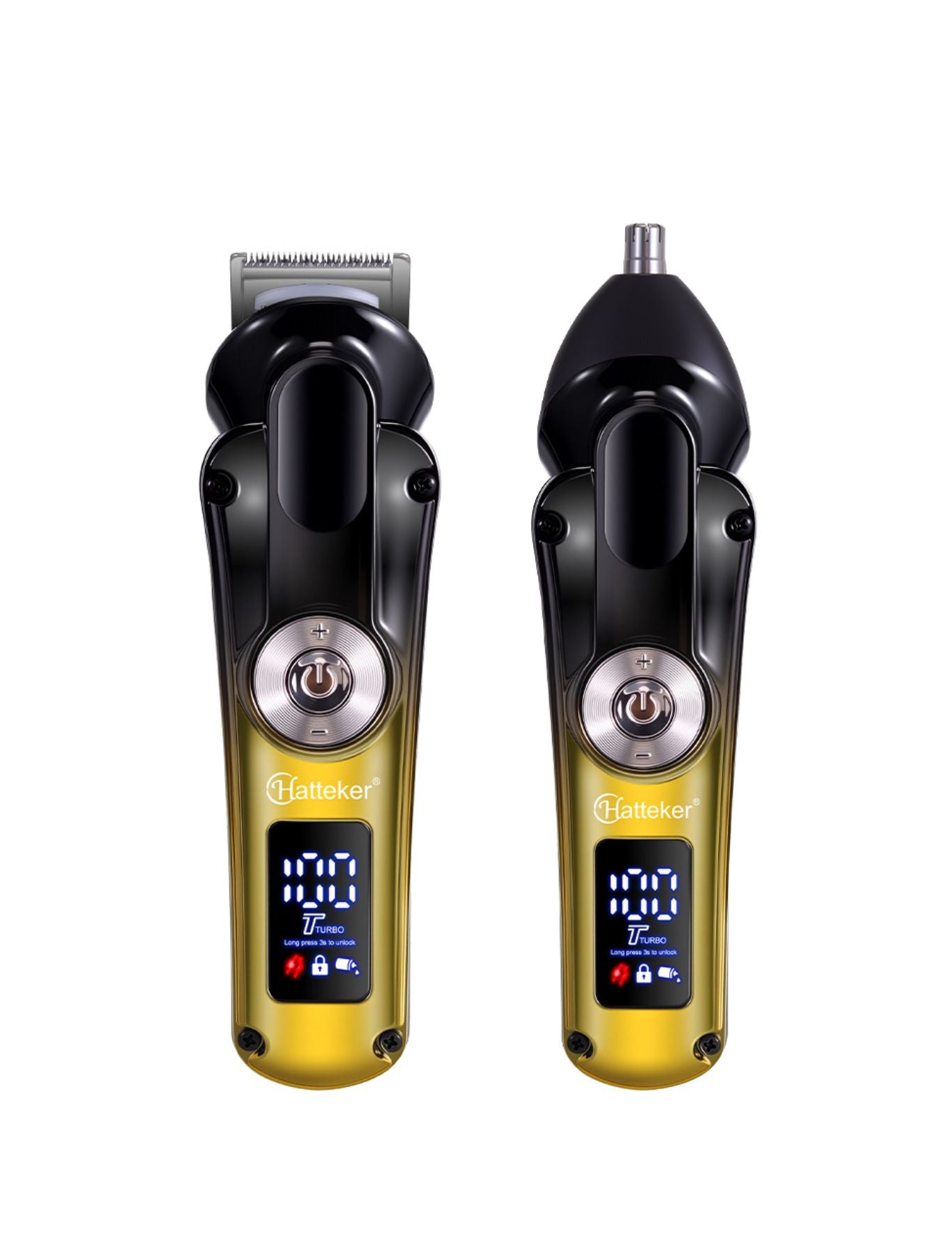 Teal cordless hair clipper with LED display, Trendsi brand, showing adjustable blades and ergonomic design for precise grooming.