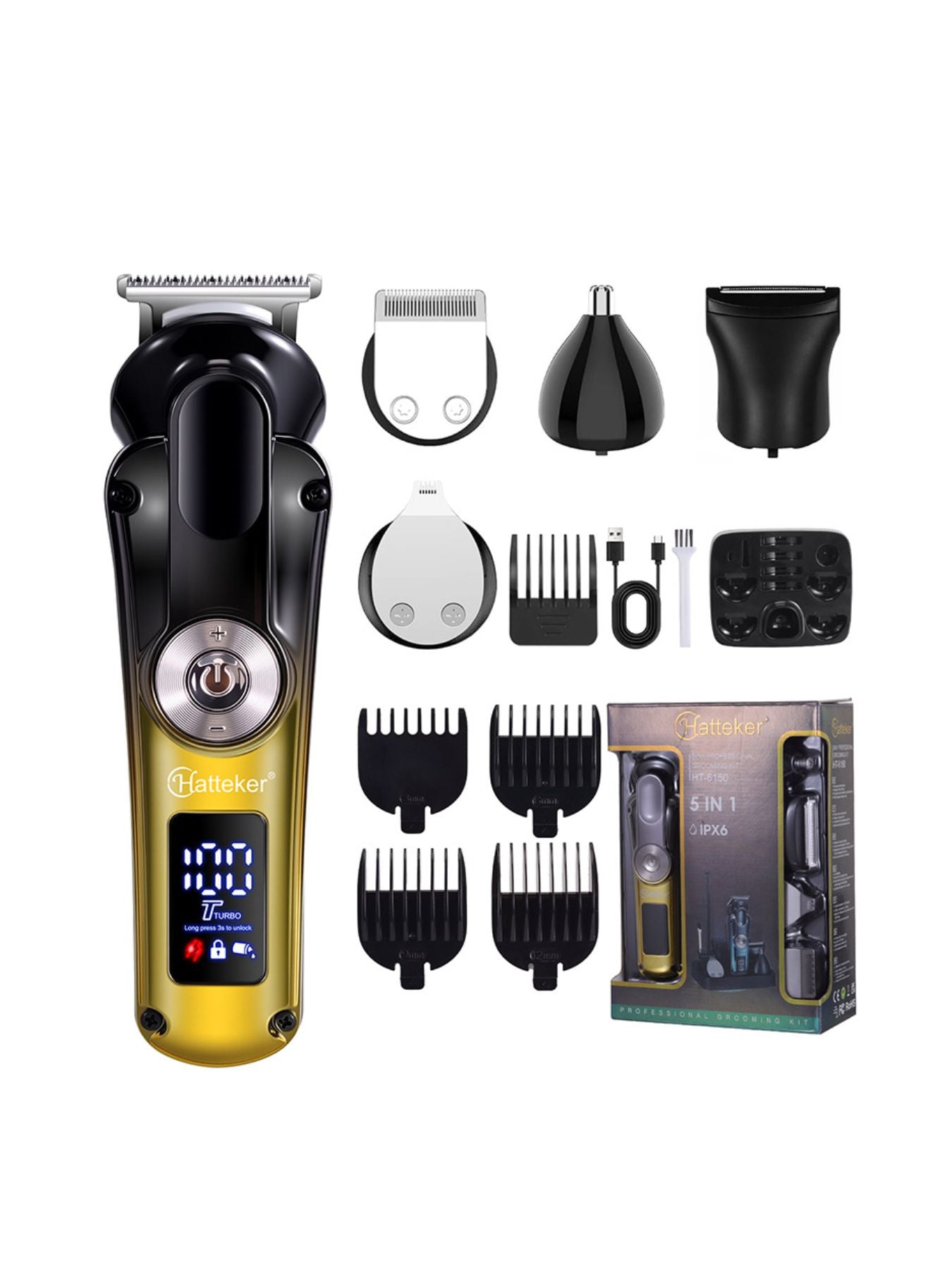 Teal cordless hair clipper with LED display and adjustable blades, designed for easy home grooming by Trendsi.