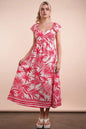 Tropical printed midi boho summer dress by Trendsi, featuring vibrant tomato mix colors and relaxed fit.