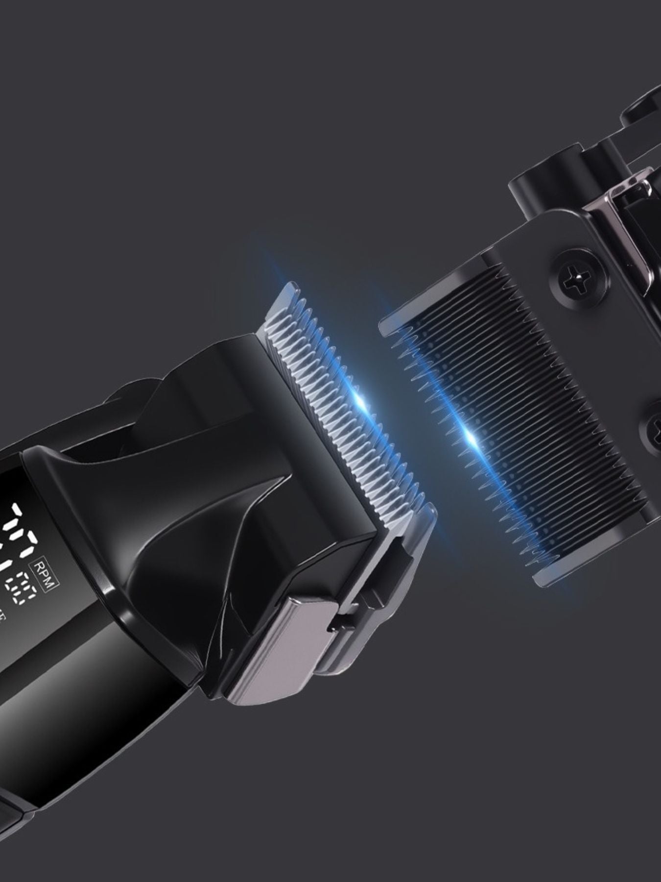Turquoise cordless hair clipper with LED display and ergonomic handle, ideal for precise grooming and easy use.