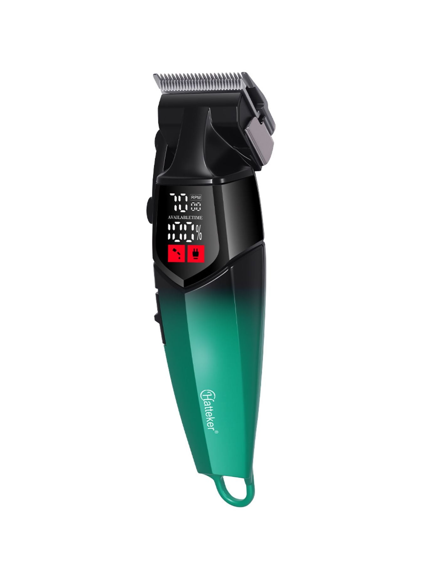 Turquoise cordless hair clipper with LED display from Trendsi, showing adjustable blades and ergonomic design for easy grooming.