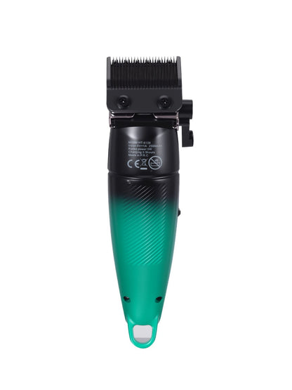 Turquoise cordless hair clipper with LED display, Trendsi brand, showing adjustable blades and ergonomic design.