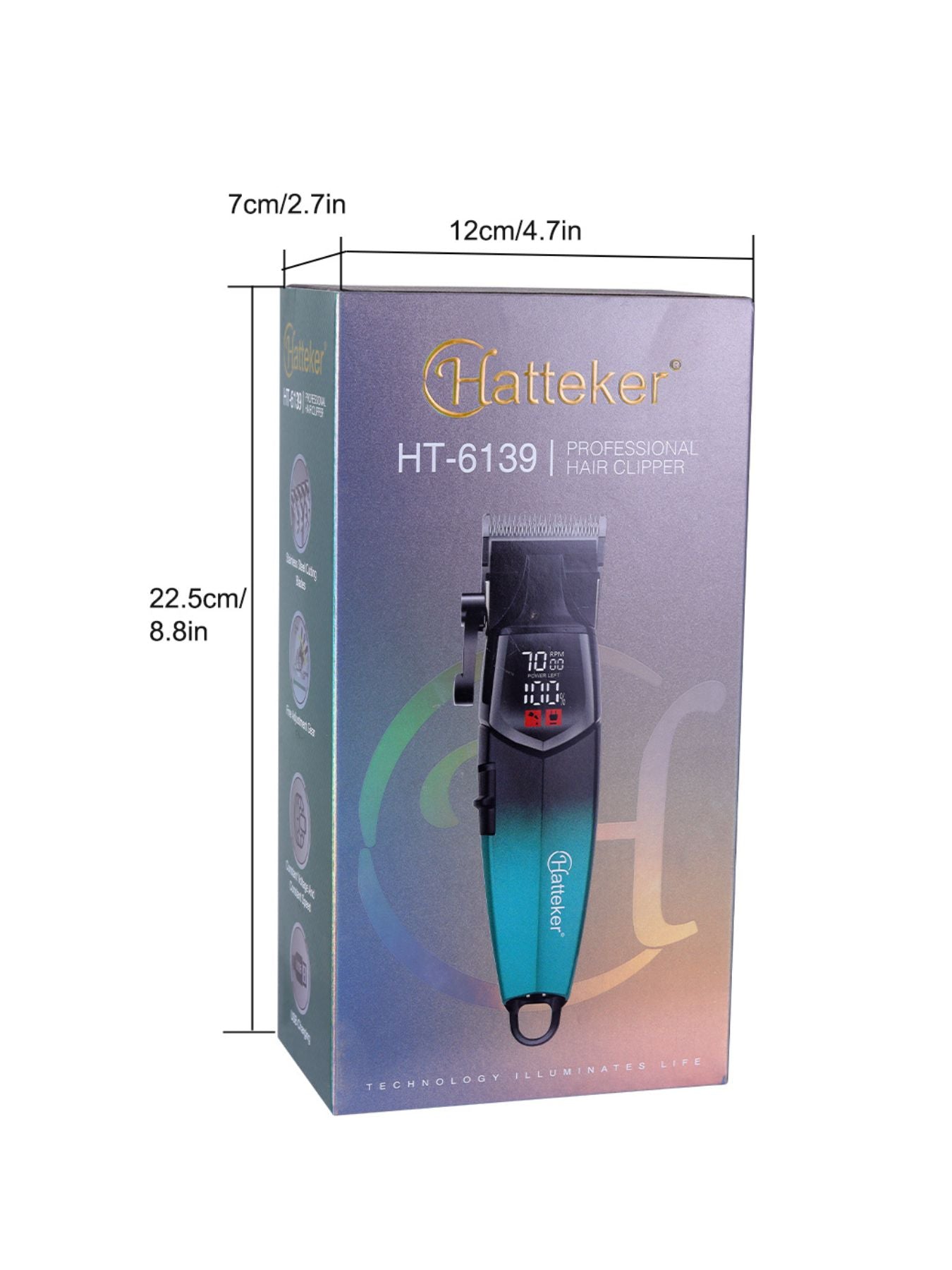 Turquoise cordless hair clipper with LED display, Trendsi brand, showing adjustable blades and ergonomic design