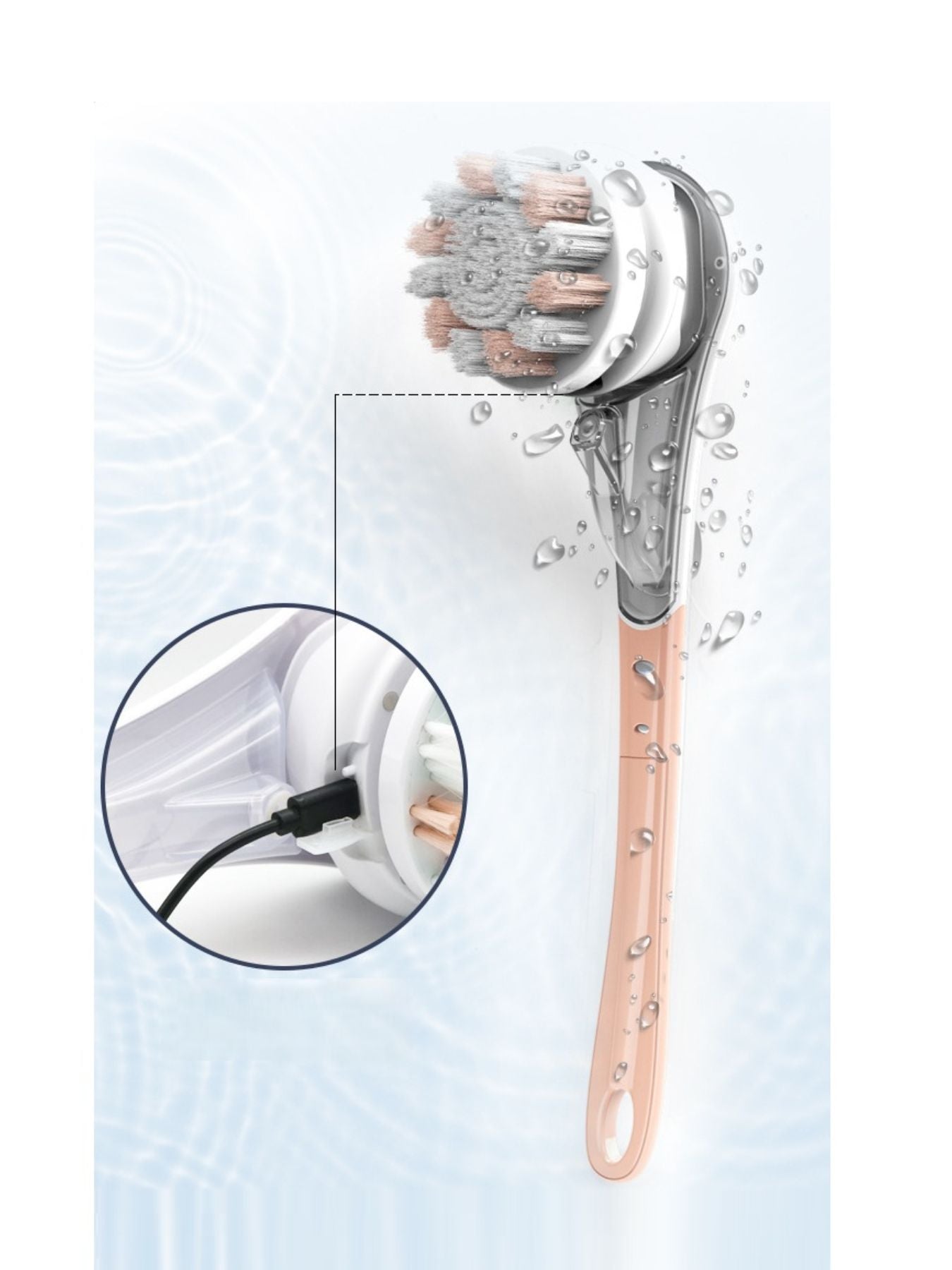 Turquoise long handle exfoliating body brush by Trendsi with a textured brush head for skincare.