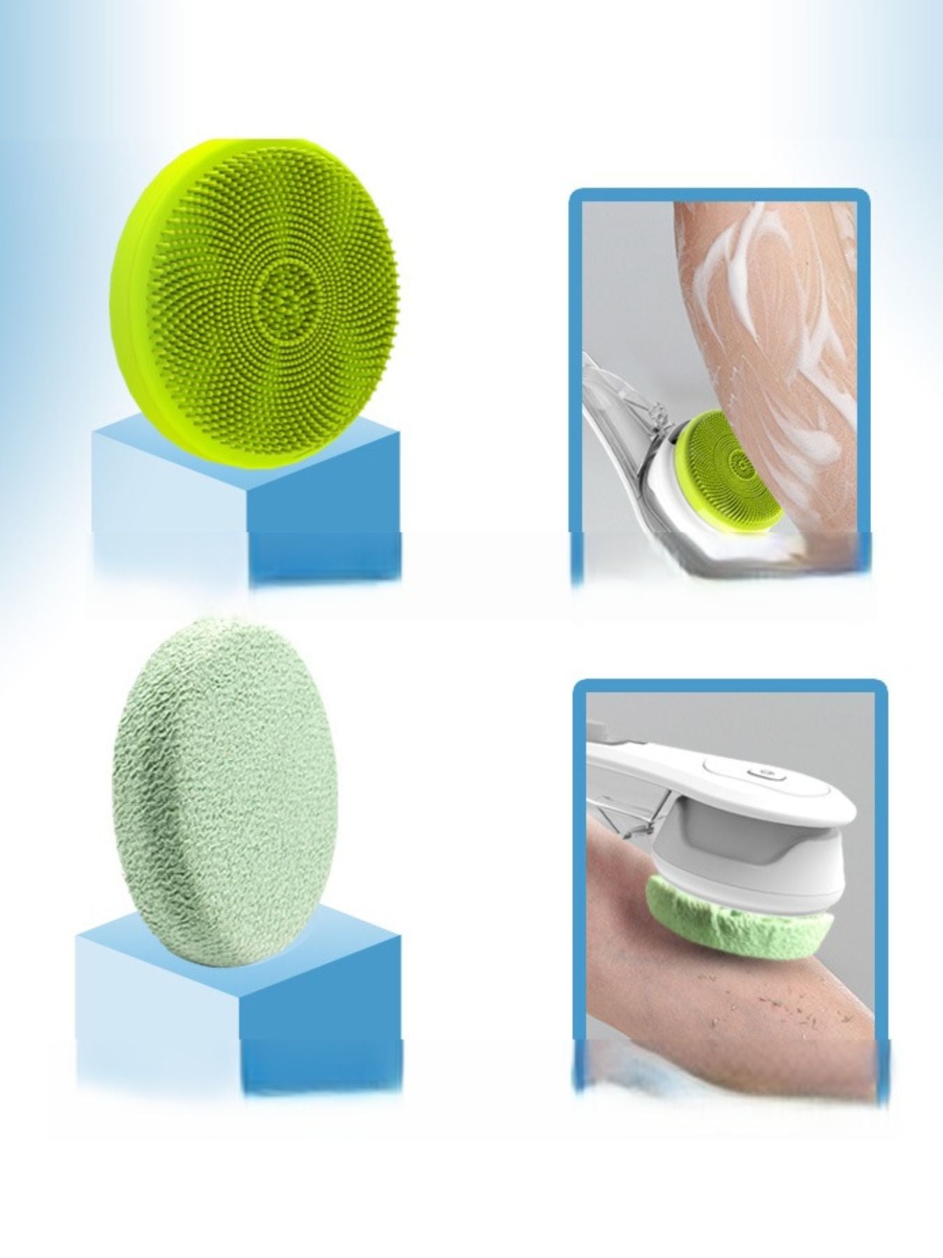 Turquoise long handle exfoliating body brush by Trendsi with a sturdy handle for easy full-body cleansing and exfoliation.
