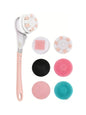 Turquoise long handle exfoliating body brush by Trendsi with a wooden handle and soft bristles for skin exfoliation.