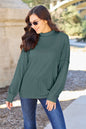 Turquoise Trendsi Basic Bae full-size ribbed knit top with exposed seams and mock neck for a casual, stylish look.