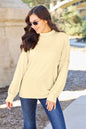 Turquoise Trendsi Basic Bae ribbed mock neck knit top with exposed seams, full size, casual and stylish for everyday wear.