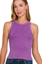 Violet Zenana ribbed washed seamless tank top in small size, featuring fitted design and soft, stretchy fabric.
