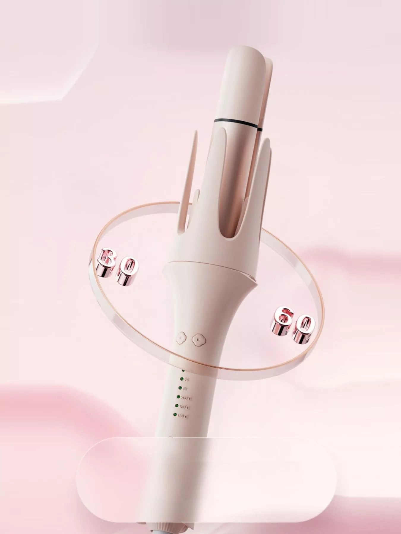 Watermelon pink automatic rotating hair curling iron by Trendsi with European plug, showcasing its sleek design and curling barrel.