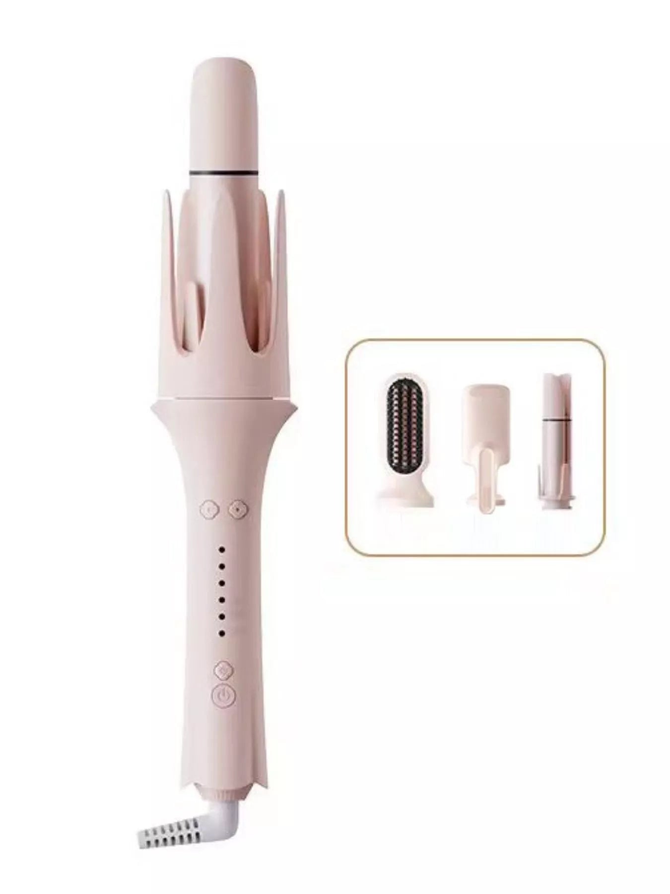 Watermelon pink automatic rotating hair curling iron by Trendsi with European plug, showcasing its sleek design and rotating barrel.