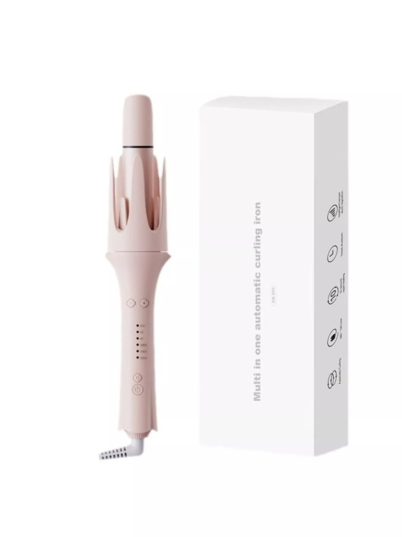 Watermelon pink automatic rotating hair curling iron by Trendsi with European plug for easy styling.