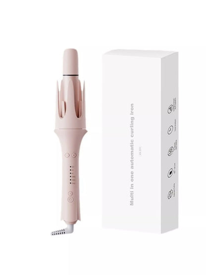 Watermelon pink automatic rotating hair curling iron by Trendsi with European plug for easy styling.