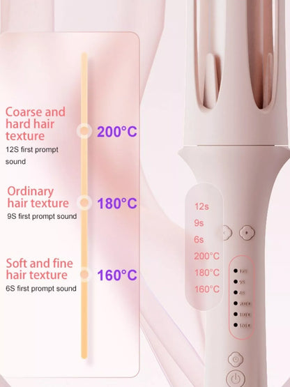 Watermelon pink automatic rotating hair curling iron by Trendsi with European plug and ceramic barrel.