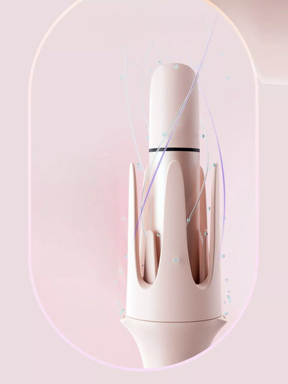 Watermelon pink automatic rotating hair curling iron by Trendsi with European plug for easy styling.