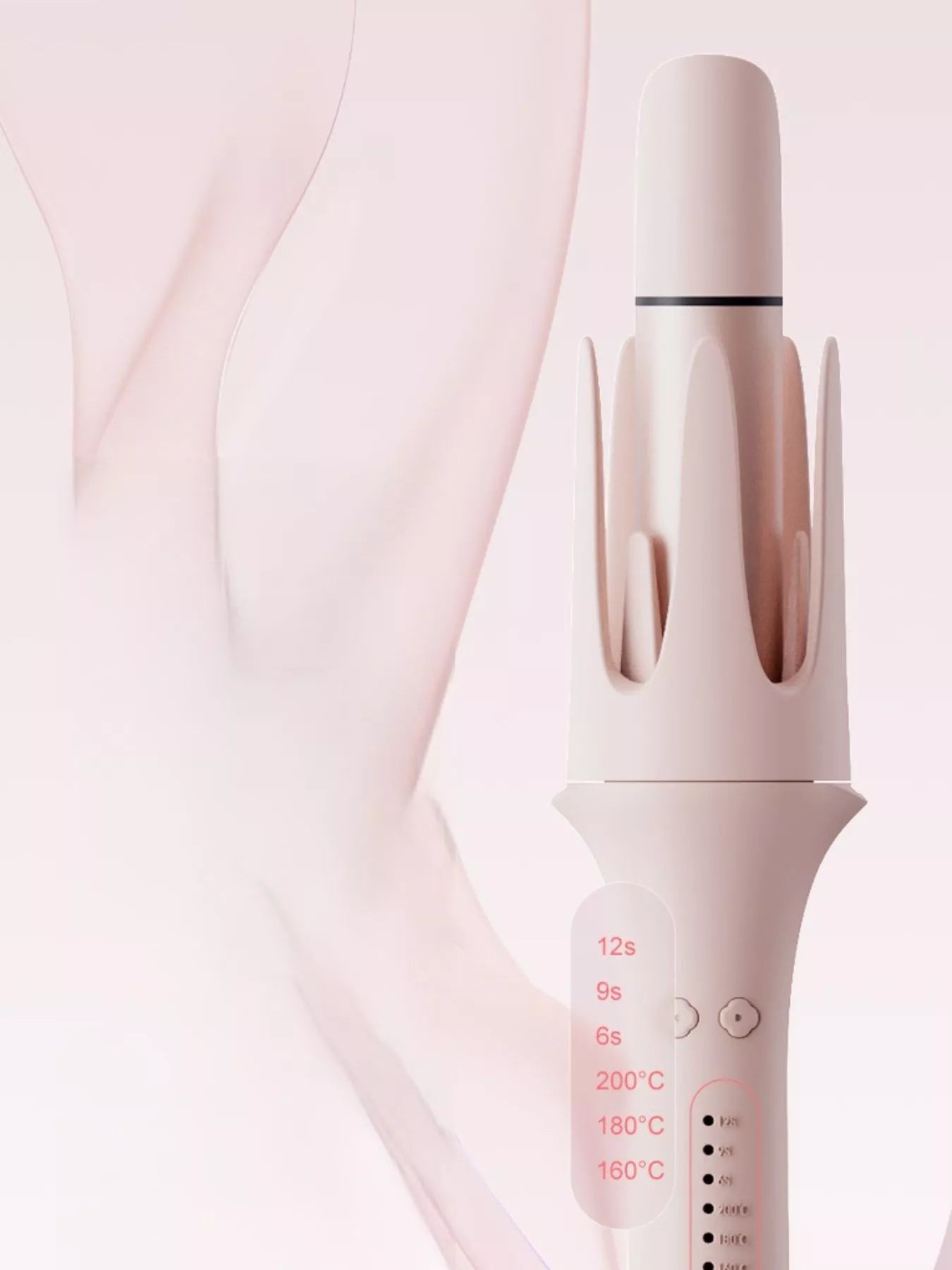 Watermelon pink automatic rotating hair curling iron by Trendsi with European plug, showing the curling barrel and handle.